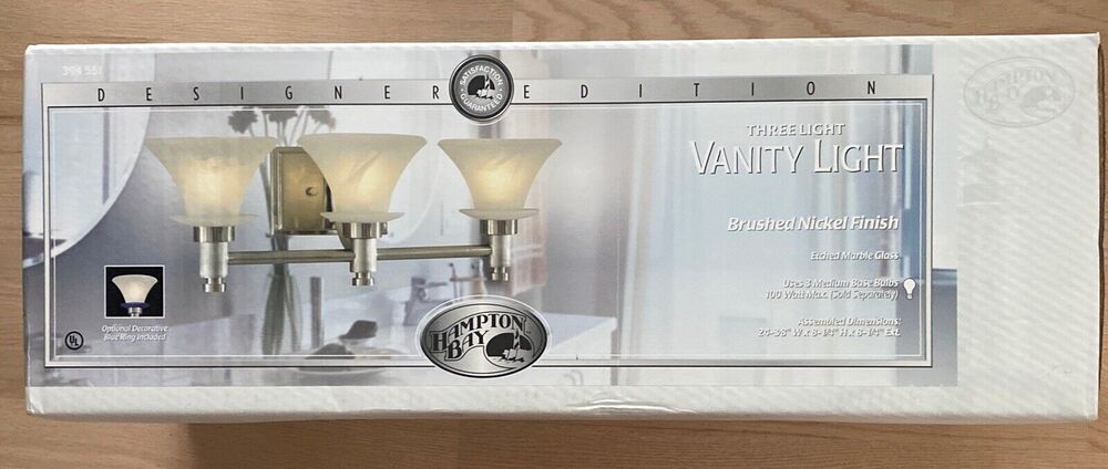Hampton Bay Three Light Vanity Brushed Nickel Model #394 551 Brand New In Box